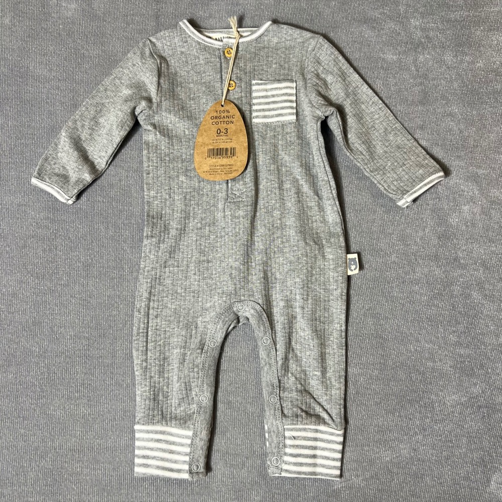 Rabbit Bear Organic Grey Ribbed Long Sleeve Romper 0-3M GSR157N03